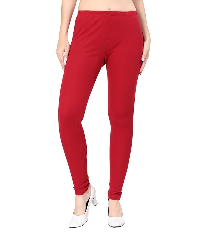 Image of ELAYNA Lycra Stretchable Churidar Leggings for Women's and Girls, White, XL Size, Full Length, Slim Fit