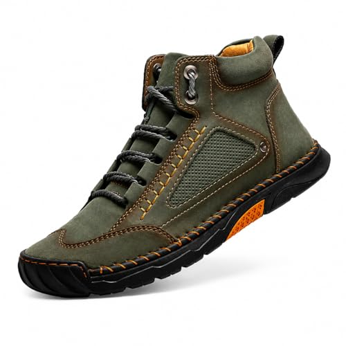 Image of Men's Wide Comfort Handmade Leather Boots Men's Waterproof Hiking Boots | Casual Walking Shoes, Lightweight Breathable Work Shoes with Arch Support, Non-Slip & Durable