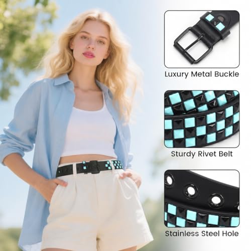 Image of Studded Belt, Metal Punk Rock Rivet belt with Bright Pyramid Studded for Women Men