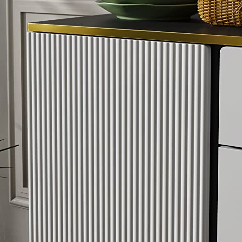 Didugo Credenza Sideboard Buffet With Drawer & Pop-Up Doors, Sideboard Storage Cabinet With Semicircle Handles, Waving Texture, Gold Metal Legs, Black (47.2”W X 15.7”D X 30.7”H) #TOP4