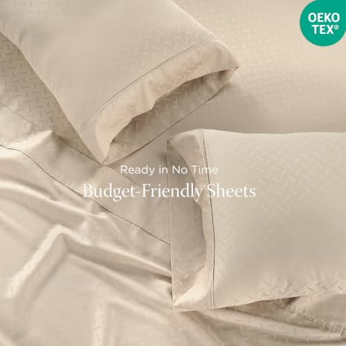 Image of Threadmill 300 Thread Count Cotton King Sheet Set, Sateen, Jacquard, Beige