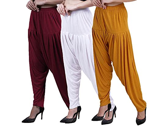 Image of CASUALS Women's Regular Fit Viscose Drawstring Patiala Harem Pants Combo Pack 3