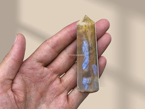 Image of Amazing Gemstone Sun Moonstone Crystal Towers - Natural Healing Crystal Point Obelisk for Reiki Healing and Crystal Grid (2 inch to 3 inch Inch)