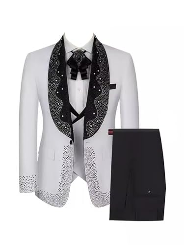 Luxury Men's Rhinestone Tuxedo Suit 3-Piece Set for Wedding Prom Parties
