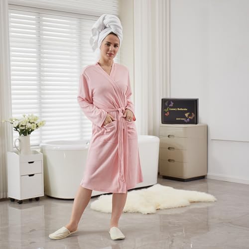 Women's Robes Luxury cotton Lightweight Summer Long Plus Size BathRobes for Women Soft Kimono Spa Knit Waffle Robes4
