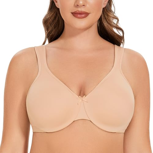 Meleneca Women'S Minimizer Seamless Unlined Comfortable Plus Size Underwire Bra Beige 36B cover