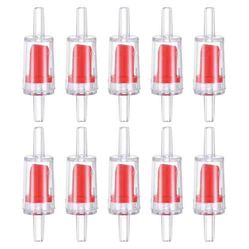 M METERXITY 10-Pack Aquarium Air Check Valve, Plastic One Way Non-Return Valves Air Valve Air Tubing Accessories Air Pump Accessories for 3/16 Airline Tubing Fish Tank [Clear Red]