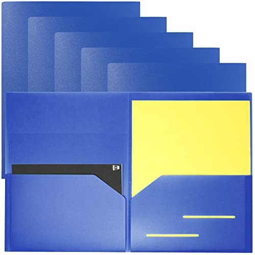 Youngever 6 Pack Heavy Duty Plastic Two Pocket Folders, Heavy Duty Plastic 2 Pocket Folder (Dark Blue)