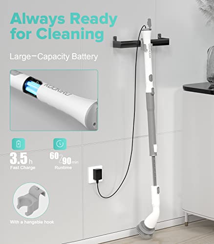 Electric Spin Scrubber, Cordless Power Scrubber With 4 Replaceable Brush Heads, Electric Cleaning Brush With 3 Level Adjustable Extension Handle / 2 Speeds For Bathroom, Tub, Tile, Floor, Kitchen #TOP5