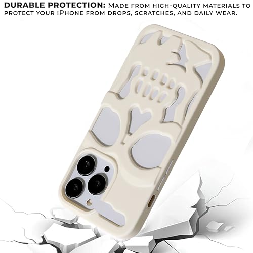 Image of Kraptick Polycarbonate iPhone 16 Pro Case - Skull Face Design Mobile Cover, Stylish & Durable Phone Cover, Lightweight Protective Fit for Apple iPhone 16 Pro -(Cream White)