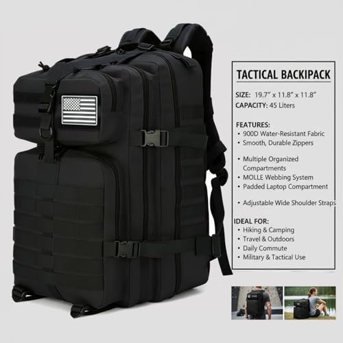 45L Military Tactical Backpack for Men & Women Bug Out Bag Assault pack Molle Daypack Hiking Trekking Rucksack - Additional View