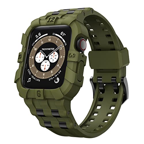 T-ENGINE Band Compatible with Apple Watch 44mm SE Series 6 Series 5 4 for 42mm Series 3, TPU Protective Raised Edge Case with Band Inserted 316L Steel Shreds for Men and Women