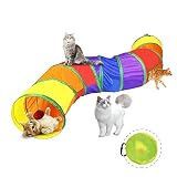 Cat Tunnel for Indoor Cats with Play Ball and Peek Holes, Interactive S-Way Foldable Pet Cat Tunnel