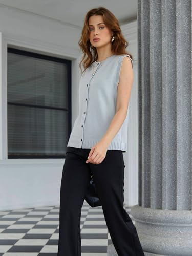 Image of Milumia Women's Round Neck Button Up Sweater Vet Sleeveless Basic Knit Tops