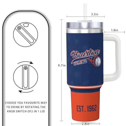 Image of Houston 30 oz Tumbler with Handle and Straw,Car cup,Coffee Mug,100% Leakproof Insulated Tumbler with Lid and Straw,Made of Stainless Steel,Cup Holder Friendly Base,Classic Collection Gifts for Fans