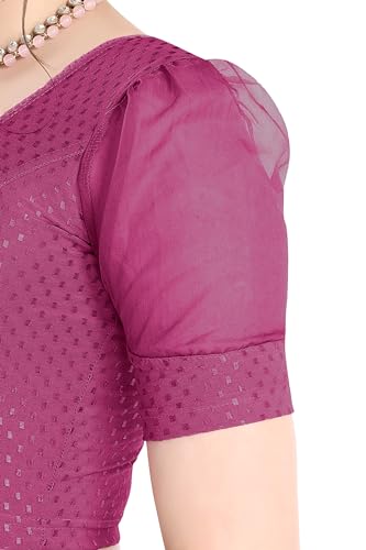 Image of FINESTFIT Stay On Trend Fashion 100% Cotton Readymade Blouses for Women,Round Neckline with Organza Balloon Sleeves.