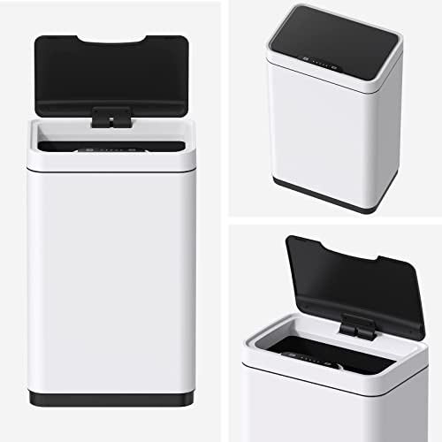 Image of Mbillion 15 Gallon Touchless Motion Sensor Trash Can | Rectangular whtie smart garbage can with lid, automatic touchless design for kitchen, bedroom, home & office use