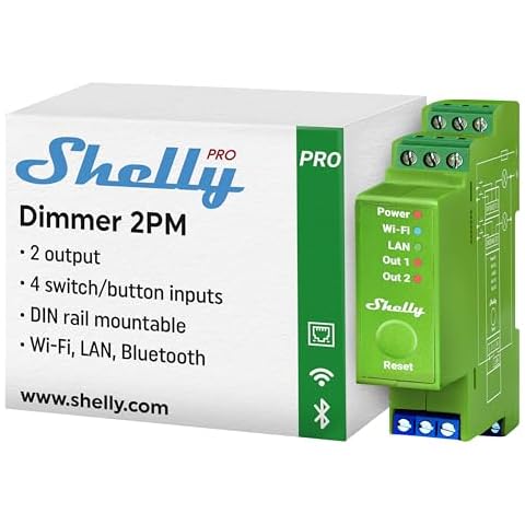 Shelly Pro Dimmer 2PM | Wi-Fi, LAN & Bluetooth 2-Channel Smart Dimmer with Power Metering | Home Automation | DIN Rail | Compatible with Alexa & Google Home | iOS Android App | Dimmable Lights Cover