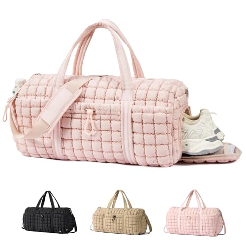 Image of CLUCI Weekender Travel Bag for Women Puffer Tote Bag Carry On Duffle Overnight Bags with Shoe Compartment