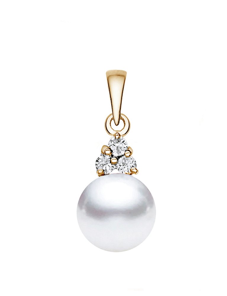 14k Gold AAAA Quality Japanese White Akoya Cultured Pearl Diamond Pendant