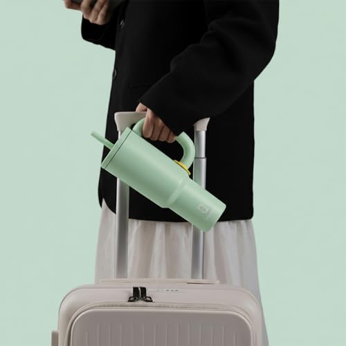 Image of House of Quirk 1200ml Stainless Steel Tumbler with Handle, Straw & Straw Cap | Leakproof Water Bottle | Large Capacity Travel Mug (Pastel Pista)