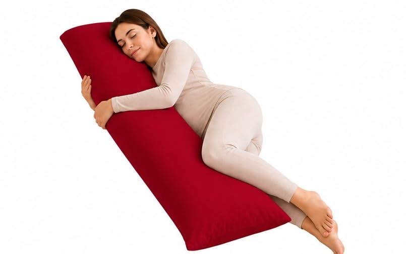 Ridas Bedding New Anti Allergenic Pregnancy Maternity Orthopaedic Hollow Fibre Filling Bolster Pillow With Free Bolster Pillow Case. (WINE, Double 4.6FT(52"))