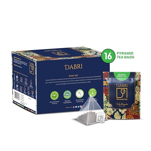 Image of Dabri Detox Green Tea 16 Pyramid Dip Tea Bags | Fresh Natural flavoured green tea for good health | Rich with Anti-Oxidants | Immunity Booster, Improves Metabolism & Used to Reduces Waist (16 bags)
