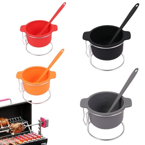 Ciotole per preparare la cottura, ciotole in silicone con spazzola e rastrelliera, accessori per barbecue, ciotole riutilizzabili da cucina per condimenti e snack