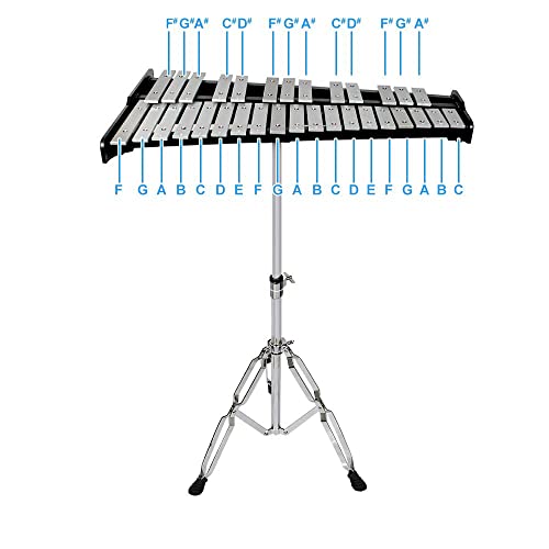 Image of ENNBOM 32 Notes Glockenspiel Kit Xylophone Bell Percussion Instrument Set with Adjustable Stand Mallets and Carrying Bag