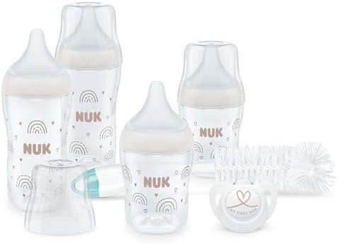 NUK Perfect Match Perfect Start Babyflaschenset | Ab 0 Monate | Passt sich dem Baby an | 4 Anti-Colic-Babyflaschen, Schnuller, Flaschenbürste und mehr | BPA-frei | 7 Stück