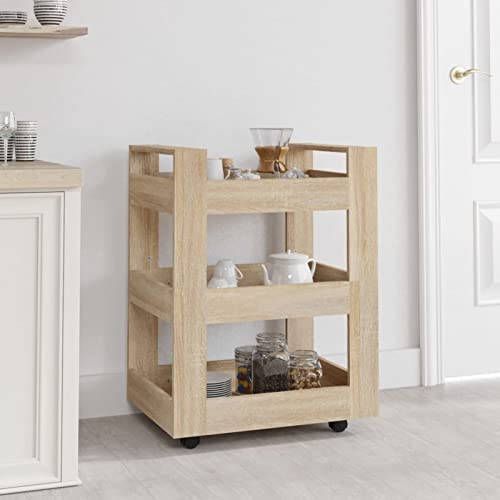 Gecheer Carrito de Cocina o Multiuso de 3 Niveles con Ruedas Carros de Almacenamiento Carrito de Cocina Carro de Ahorro de Espacio para Cocina,Baño,Restaurante,Madera Color Roble 60x45x80 cm
