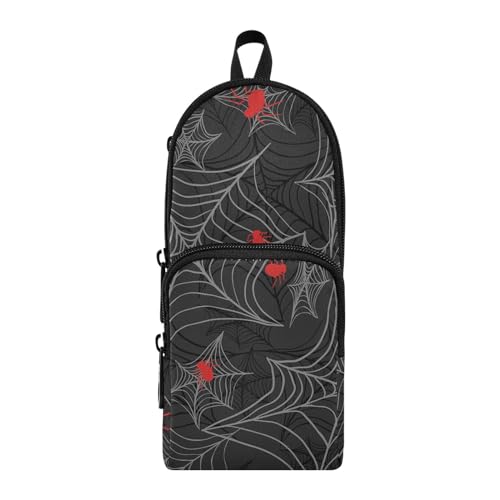 Image of ZAZYXTJ Spider Web Standing Large Capacity Pencil Case 3 Compartment Pen Pouch Storage Canvas Makeup Bag for School Office Teen Girl Boy Men Women