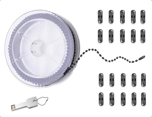 Emezddo Catena a Sfere, Catena a Rulli con Perline in Acciaio Inox con 20 Connettori Coordinati, per Creazione di Gioielli Fai da Te, Braccialetti e Pendenti per Gioielli (5 m, Nero)