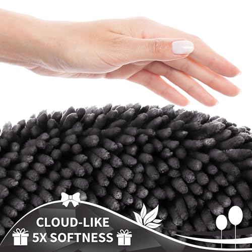 Image of Yimobra Toilet Rugs U Shaped Washable, Extra Thick Soft Absorbent Chenille Contour Bathroom Rugs for Toilet 24x24 Inch, Quick Dry Non Slip Toilet Mat for Bath Floor, Dark Grey