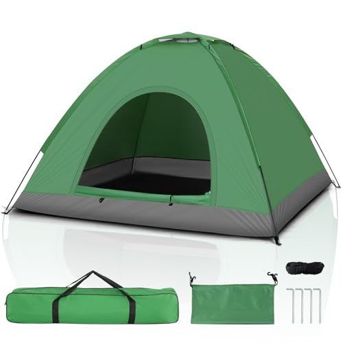 LEADZM Campingzelt 3-4 Personen, Tragbar, Kuppelzelte，Wasserdicht Winddicht UV-Schutz, Fiberglas Gestell, Ideal für Outdoor Camping Picknick, Grün