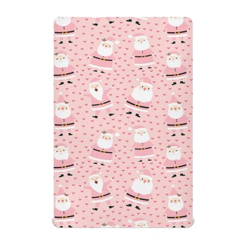 Image of Christmas Pink Santa Crib Sheets Soft Breathable Fitted Baby Crib Sheets Mattress Cover for Girl Boys, 52 inch x 28 inch x 9 inch