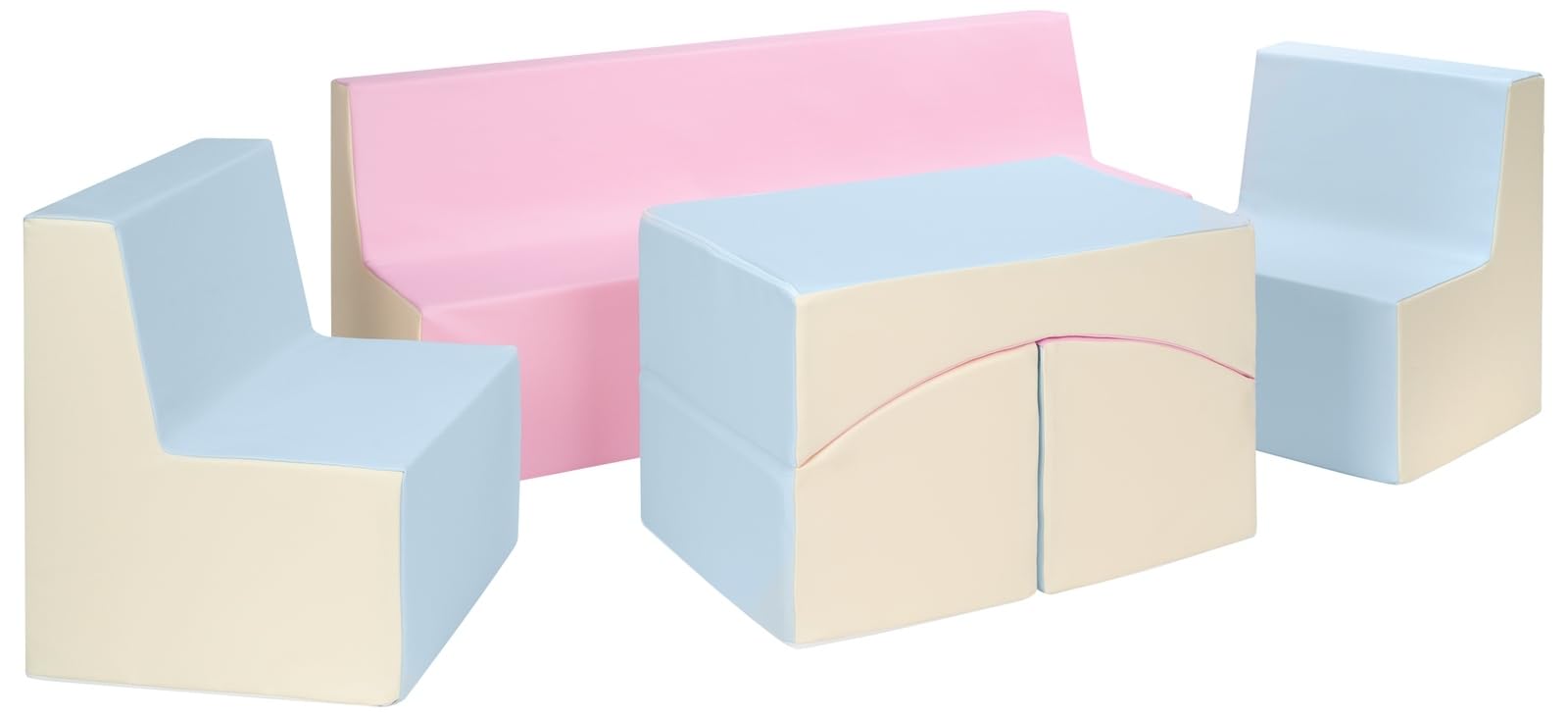 Velinda Ensemble de Meubles en éco-Cuir Chambre Enfant: 2xfauteuil+canapé+Pouf dépliant (Couleur: Rose, Bleu, Jaune (Pastel))