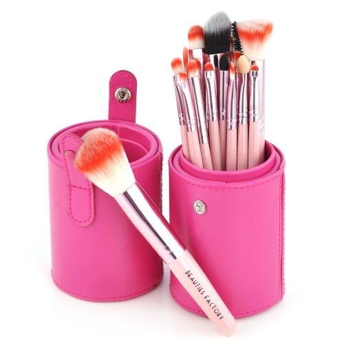 Beauties Factory 18pcs Makeup Brushes Pink Leather Brush Stand (Gaga)