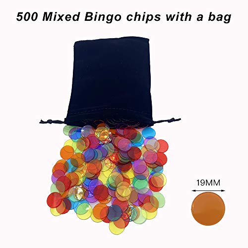 image for JUNWRROW 500 Pieces 3/4 inch Transparent 6 Color Bingo Counting Chips 