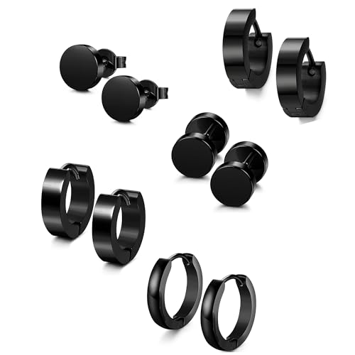 Jstyle 5 Pairs Hypoallergenic Stainless Steel Earrings For Sensitive Ears Simple Stud and Hoop Earrings Huggie Earring Set 18G