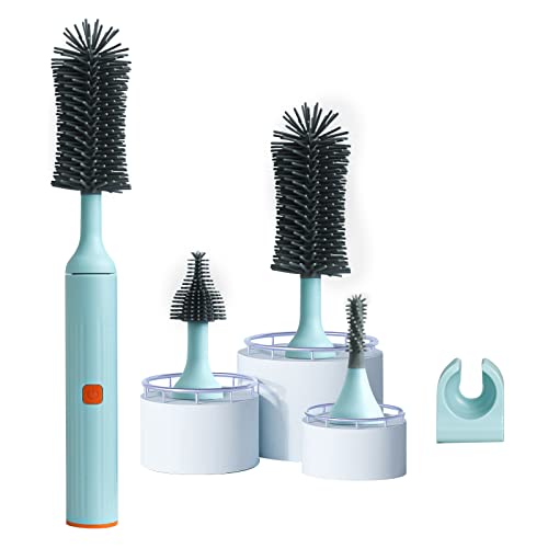 Image of Winforhour Electric Baby Bottle Brush Cleaner Set with Rechargeable Automatic Brush & Silicone Nipple/Straw Cleaners, Newborn Bottle Cleaning Kit - Perfect (Blue)