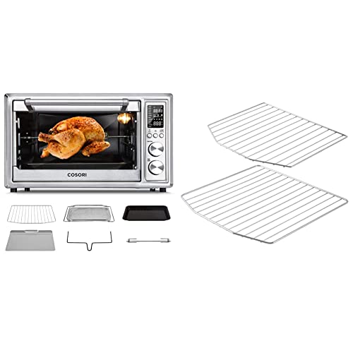 This is a picture of a product for sale called COSORI Air Fryer Toaster Oven,  12-in-1 Convection Oven Countertop,  Stainless Steel 32QT - 32L,  6-Slice Toast & Air Fryer Toaster Oven Accessory C130-2WR Bake Rack,  30L,  Silver