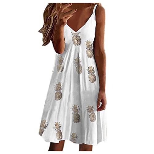 FRETRG Women s Casual Fashion Non Positioning Printing Camisole V-Neck Mini Dress (Gold, S)