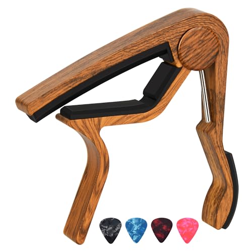 ギターカポ、ギターピック付きギターカポ1個、アコースティックギターエレキギターウクレレ用(1パックローズウッド)