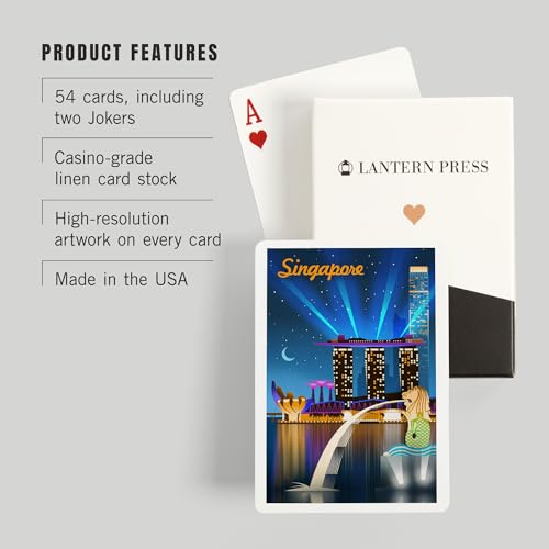Lantern Press Singapore Retro Skyline, 52 cartas póker miniatura 3
