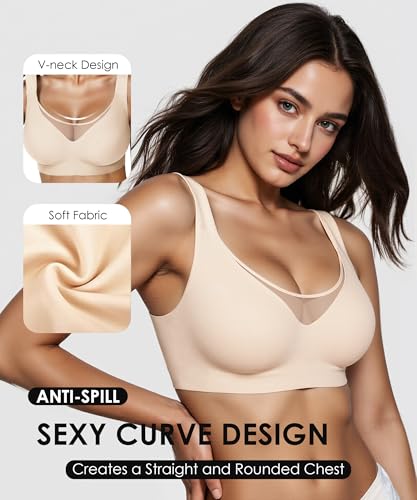 Image of Wireless Bras for Women (34C-42DD), Extremely Comfortable Seamless Bra Mesh Bralettes Adjustable Straps Everyday Bra