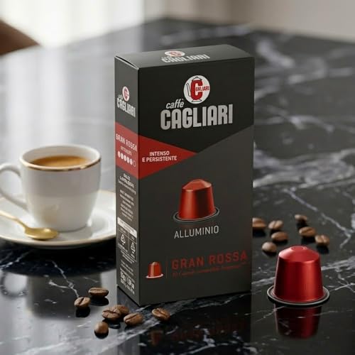 Image of Cafe Cagliari Aluminium Coffee Capsule 100% Arabica, Italy Origin| Intensity 6, Gran Rossa, Medium Roast| Nesspresso Compatible Coffee Capsule Pods, Pack of 10 Pods
