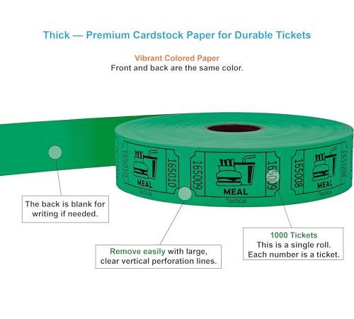 Image of Tacticai 1000 Food & Meal Raffle Tickets, Single Roll, Green