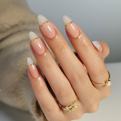 Classic Milky White French Ombre Press on Nails Almond - GJZEZ So...