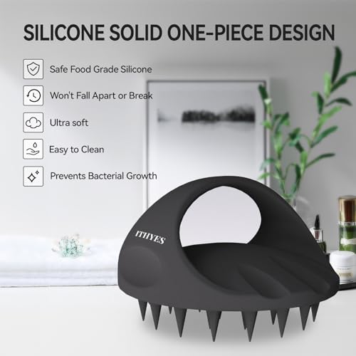 Ithyes 38 Finger vergrößerter Kopfmassage-Bürste, Silikon-Kopfhautmassagebürste, Scalp Massager Shampoo-Bürste, Massagebürste Haare, Hair Massager Scalp for Frauen, Männer, Haustiere,1 Stück (Schwarz)